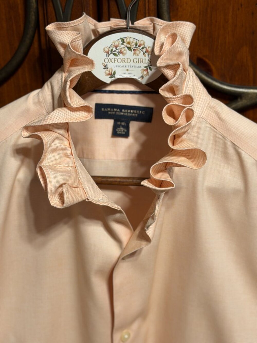 Upcycled Banana Republic Ruffle Collar Blouse, XL